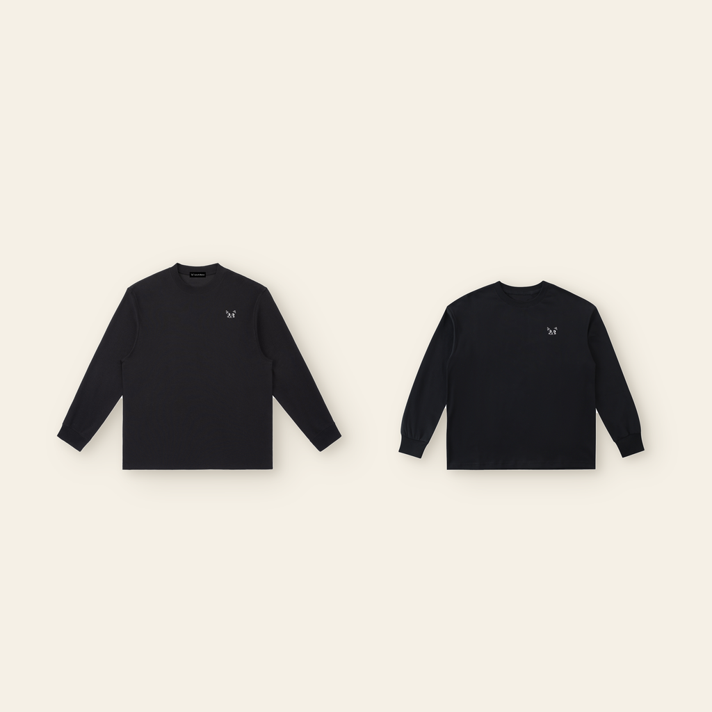 The Batce Long Sleeve Pair: one kids' and one adult piece laid side by side, the same design at two sizes