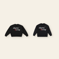 The Cherry on Top Lettering Sweatshirt Pair: one kids' and one adult piece laid side by side, the same design at two sizes