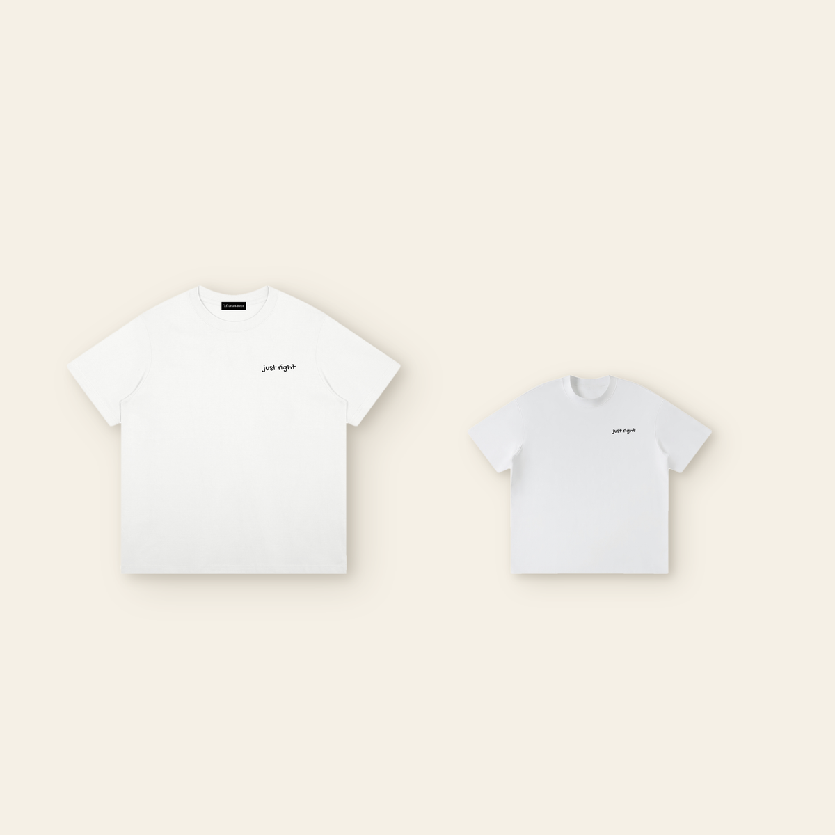 The Just Right Small Pair: one kids' and one adult piece laid side by side, the same design at two sizes