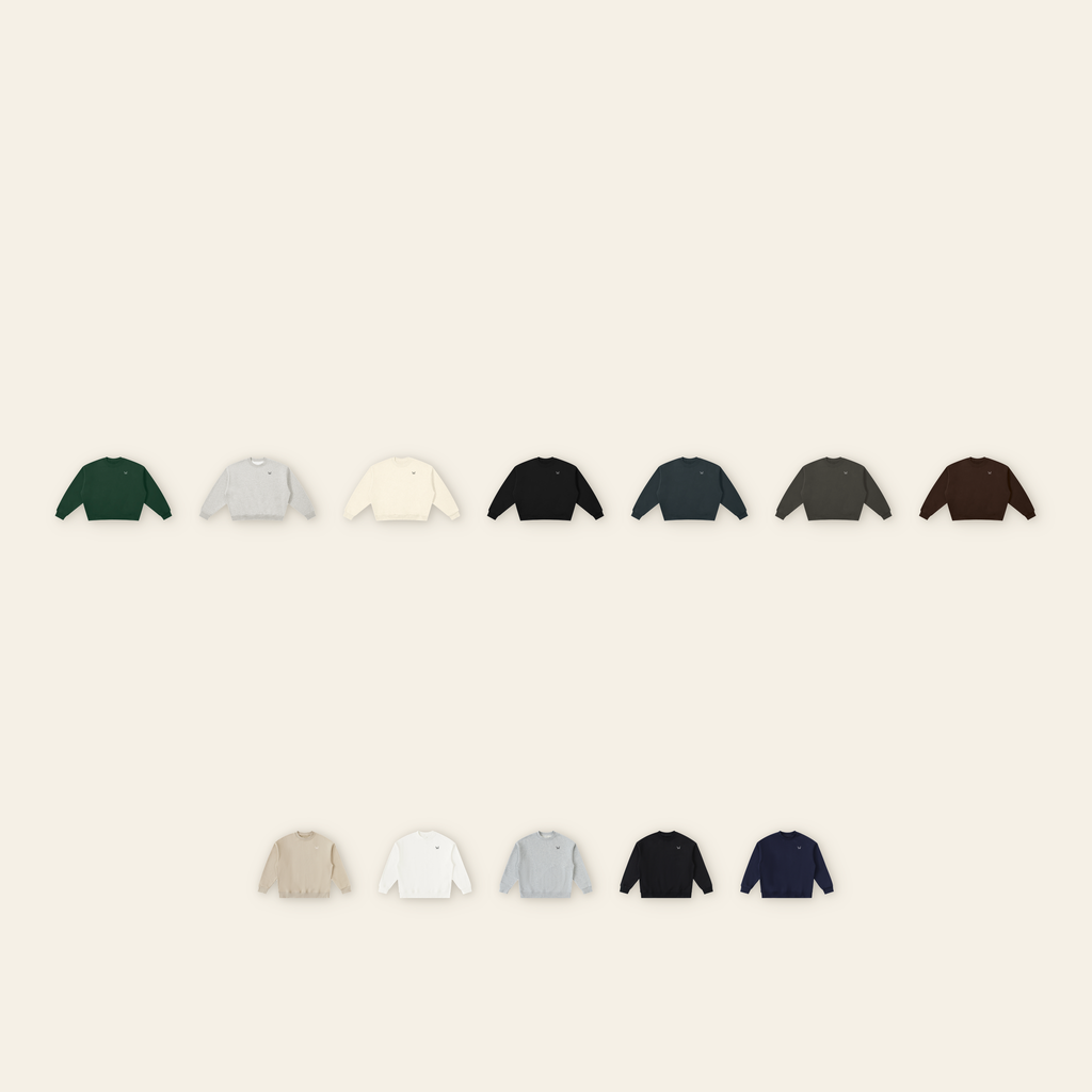 The Batce Fleece Sweatshirt Pair: every color — adult Dark Green, Heather Gray, Peach, Black, Navy Blue, Dark Gray, Brown; kids Khaki, Beige, Heather Gray, Black, Navy Blue. Pick each on its own