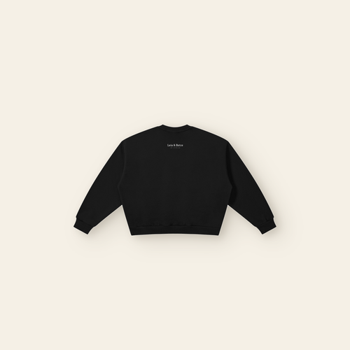 Cherry on Top Cake Boxy Fleece Sweatshirt – Adult in Black, back, laid flat
