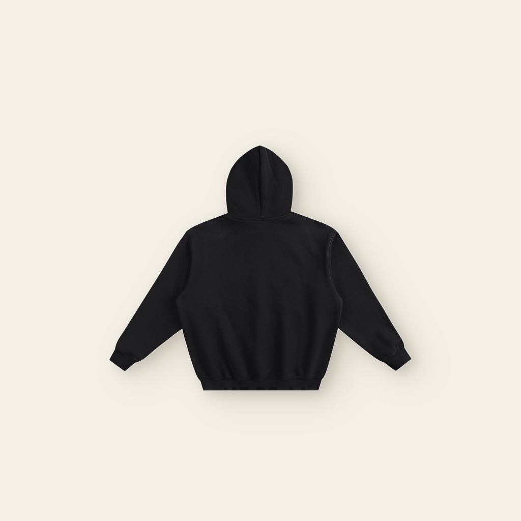Just Right Lettering Boxy Fleece Hoodie – Adult in Black, back, laid flat