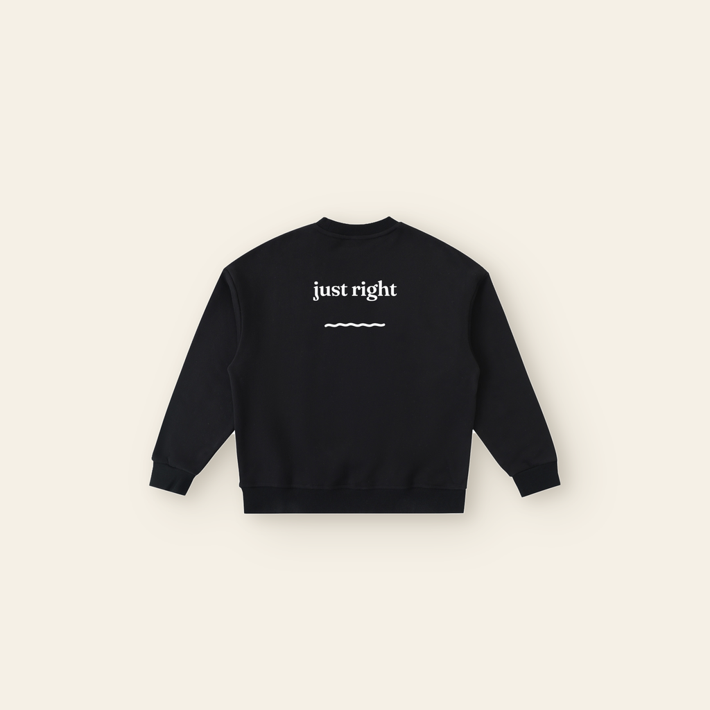 Just Right Fleece Sweatshirt – Kids in Black, back, laid flat
