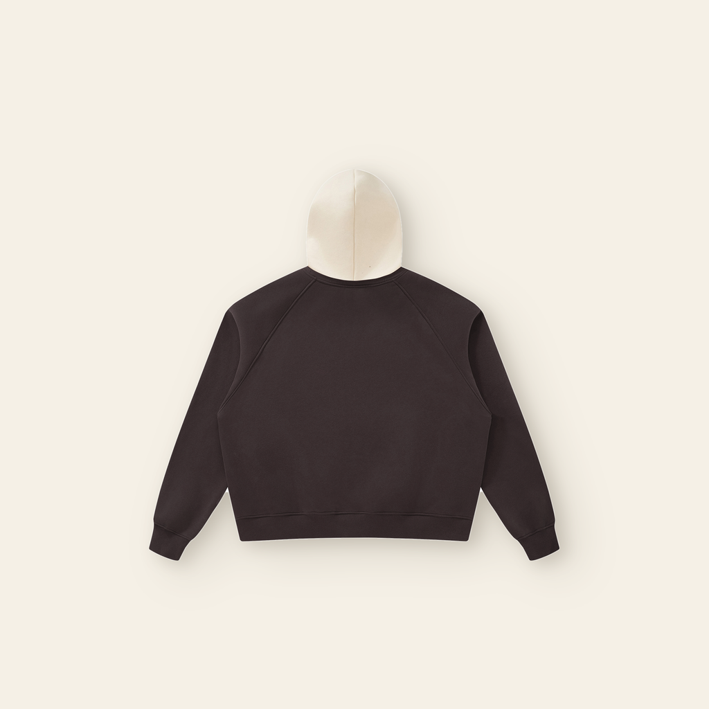 The Batce Lab Raglan Hoodie – Adult in Brown / Peach, back, laid flat
