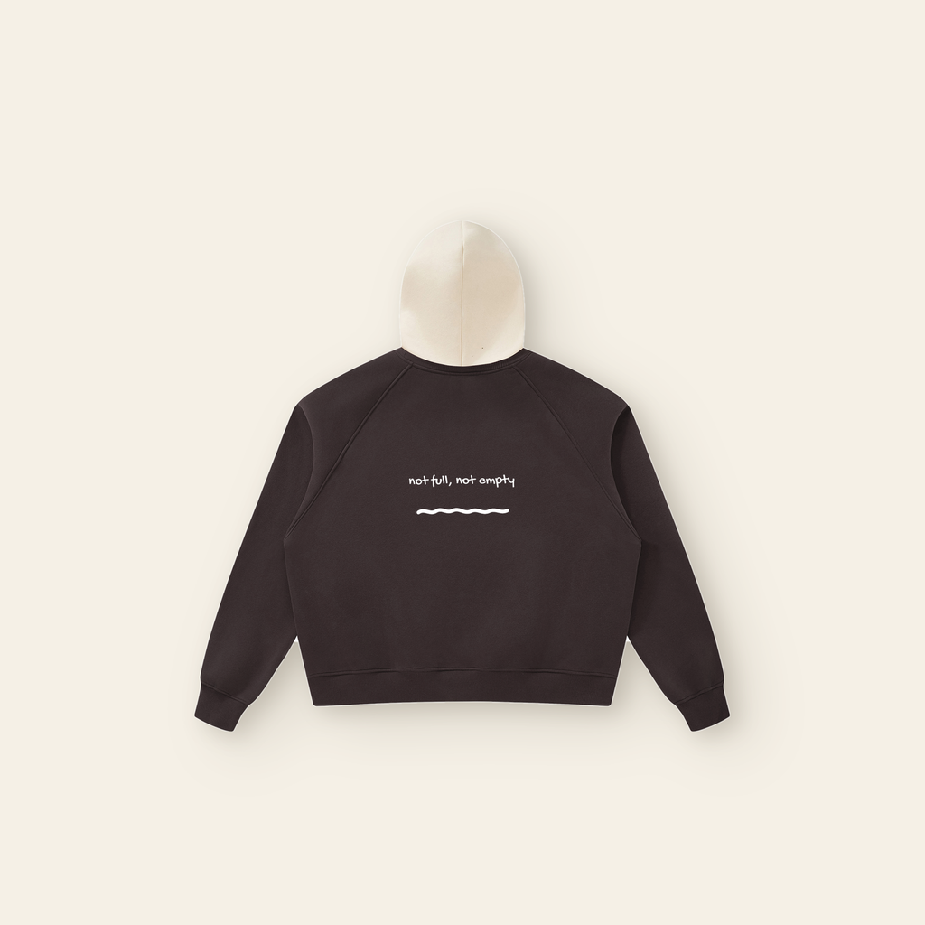 Just Right Lettering Raglan Fleece Hoodie – Adult in Brown / Peach, back, laid flat