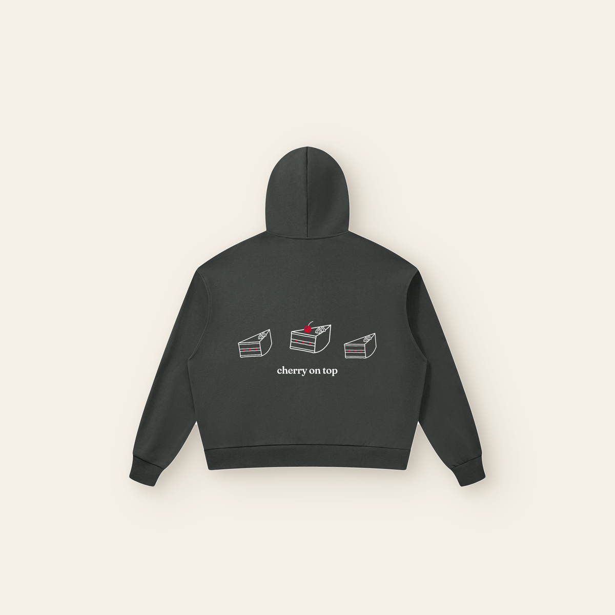 Cherry on Top Back Cake Zip Hoodie – Adult in Dark Gray, back, laid flat
