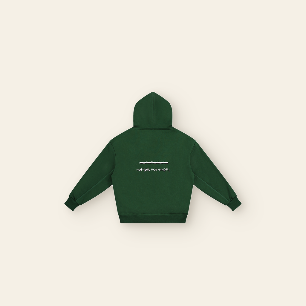 Just Right Back Wave Fleece Hoodie – Kids in Dark Green, back, laid flat