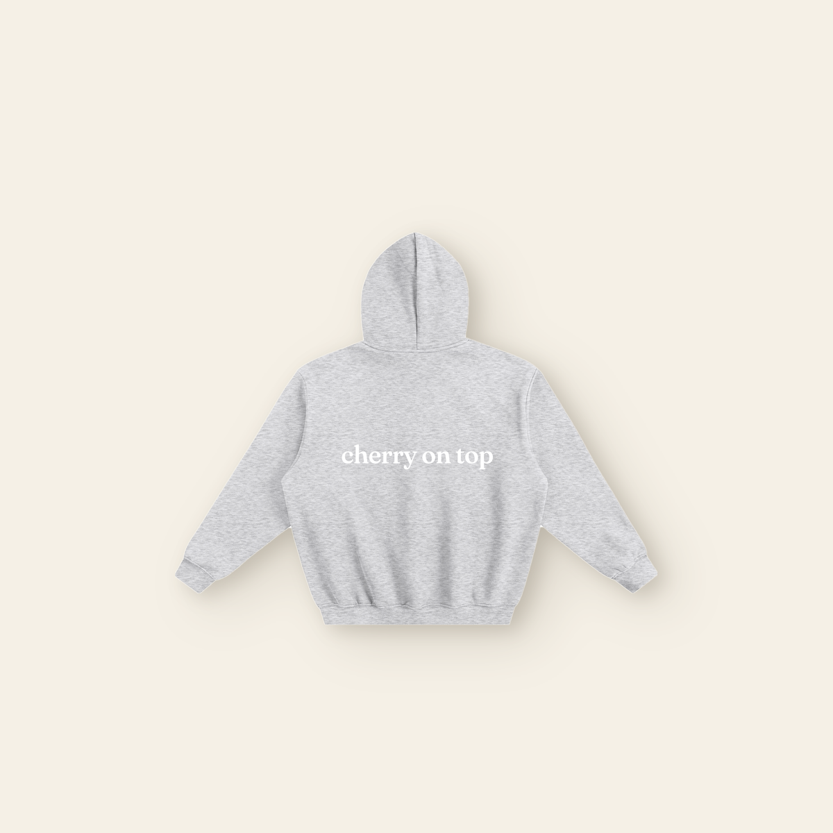 Cherry on Top Cakes Boxy Fleece Hoodie – Adult in Heather Gray, back, laid flat