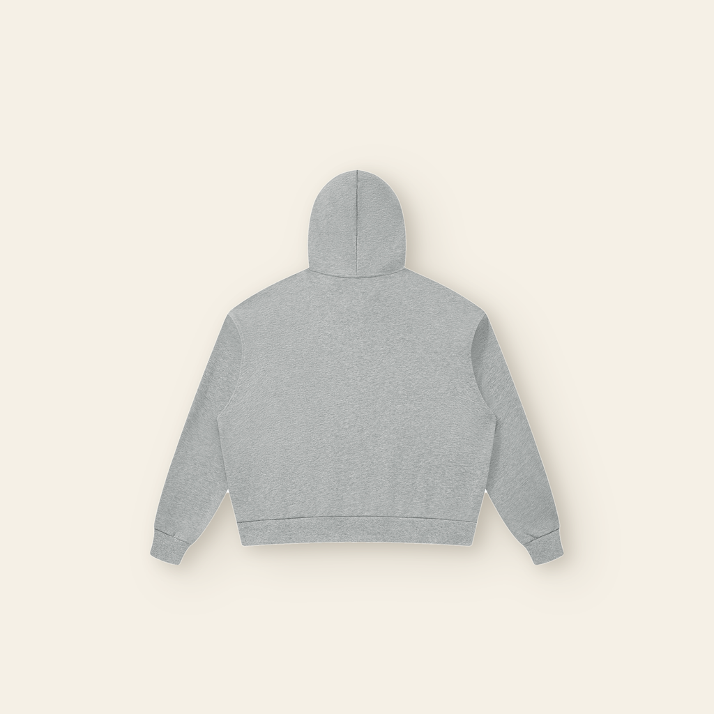 Cherry on Top Lettering Zip Hoodie – Adult in Heather Gray, back, laid flat