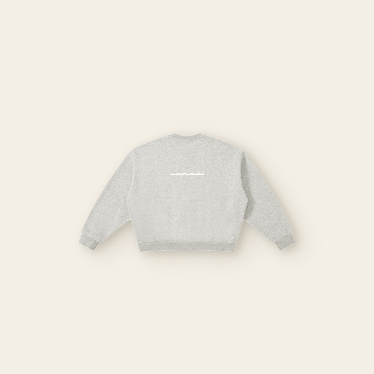 Just Right Lettering Wave Boxy Fleece Sweatshirt – Adult in Heather Gray, back, laid flat