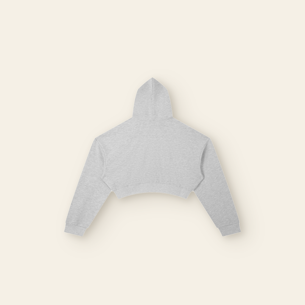 The Batce Cropped Hoodie – Women's in Heather Gray, back, laid flat