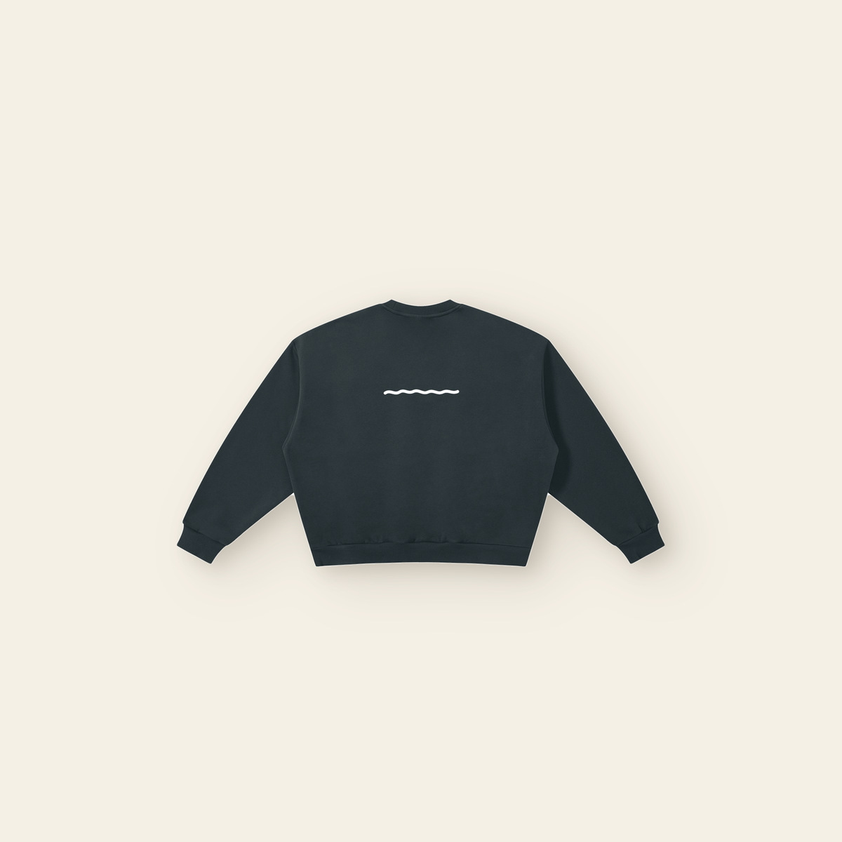 Just Right Lettering Wave Boxy Fleece Sweatshirt – Adult in Navy Blue, back, laid flat