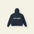 Just Right Back Lettering Zip Hoodie – Adult in Navy Blue, back, laid flat