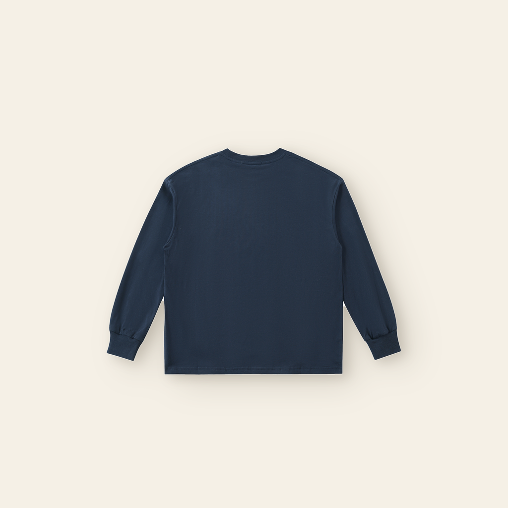 The Batce Long Sleeve T-Shirt – Kids in Navy Blue, back, laid flat