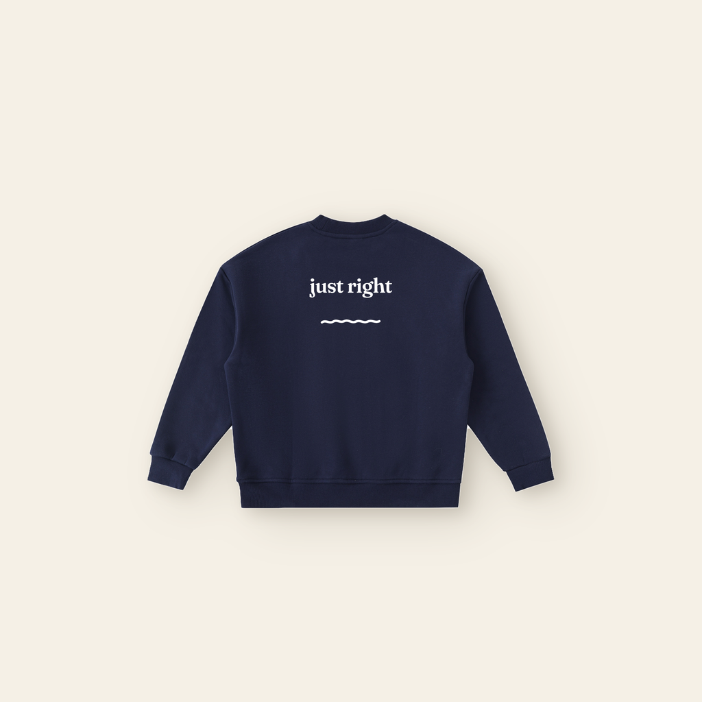 Just Right Fleece Sweatshirt – Kids in Navy Blue, back, laid flat