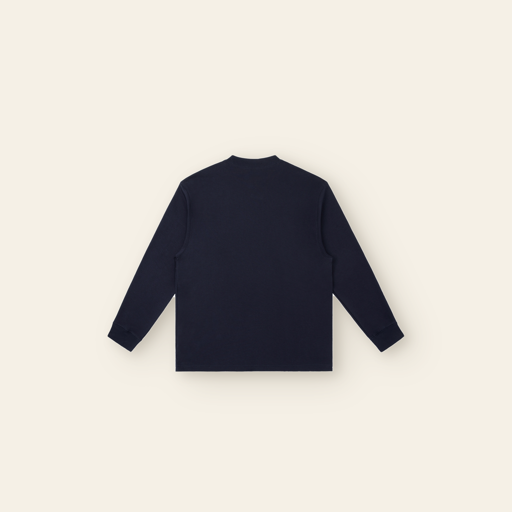 The Batce Lab Long Sleeve T-Shirt – Adult in Navy Blue, back, laid flat