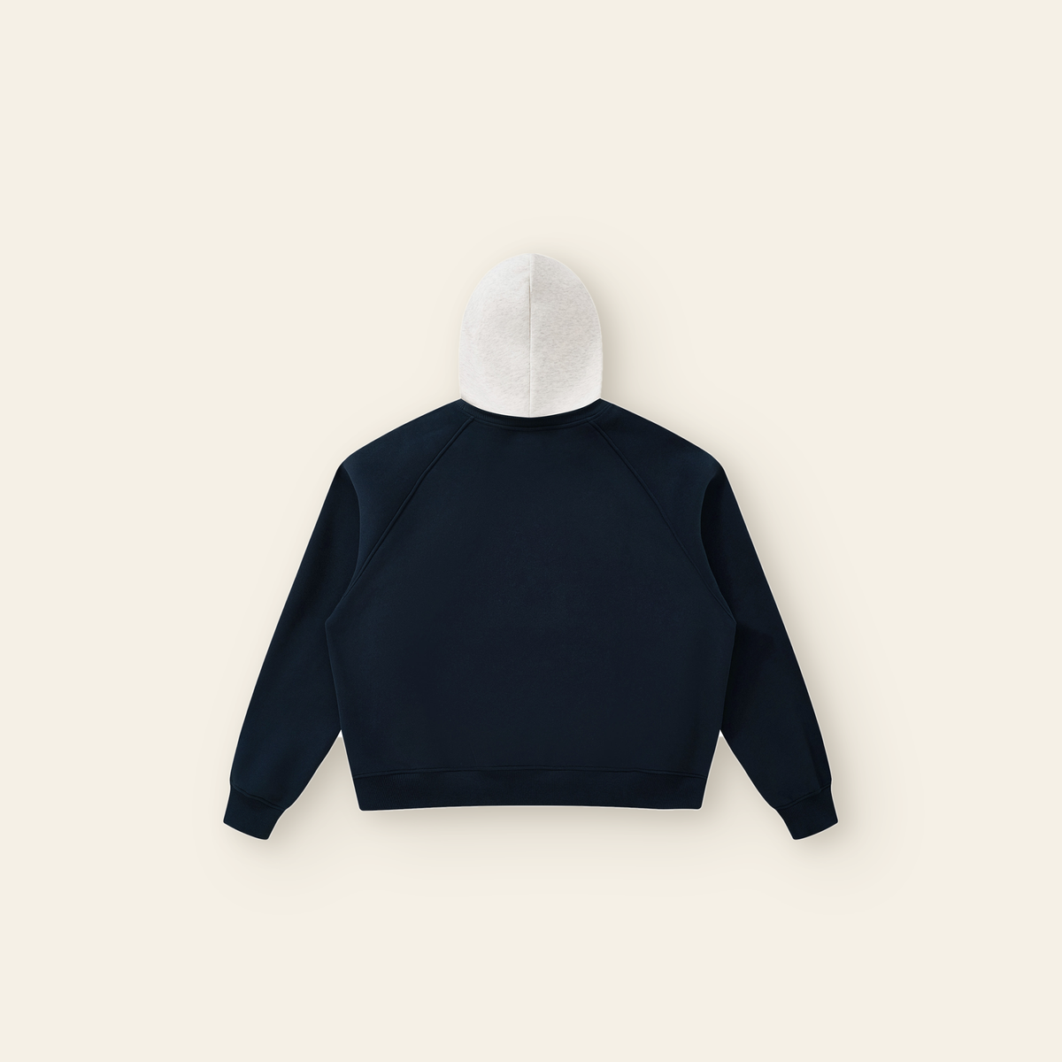 The Batce Lab Raglan Hoodie – Adult in Navy / Oatmeal, back, laid flat
