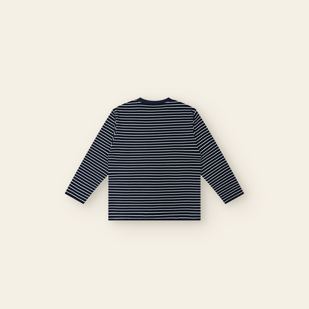 Just Right Striped Long Sleeve – Kids in Navy / White, back, laid flat