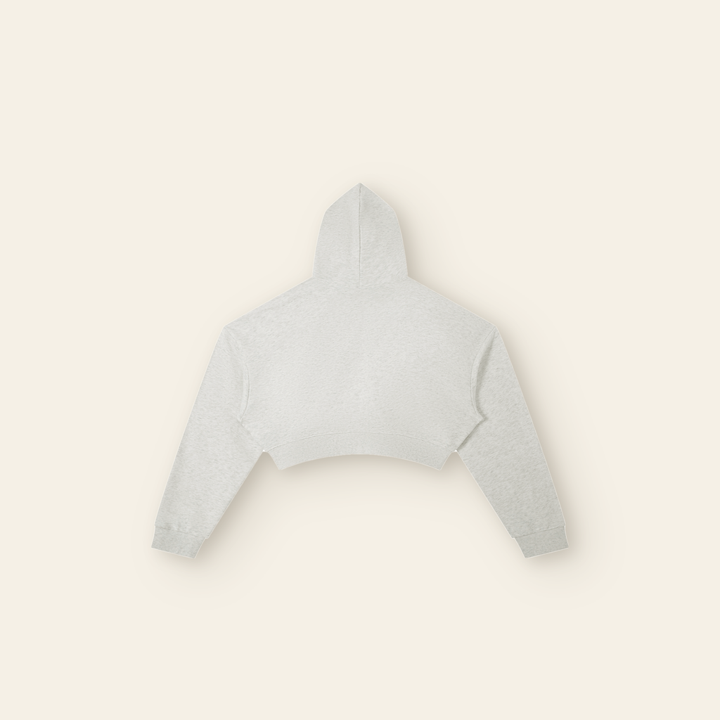 The Batce Cropped Hoodie – Women's in Oatmeal, back, laid flat