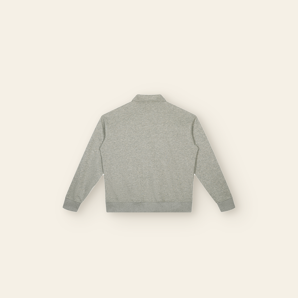The Batce Boxy Quarter-Zip Sweatshirt – Adult in Oatmeal, back, laid flat