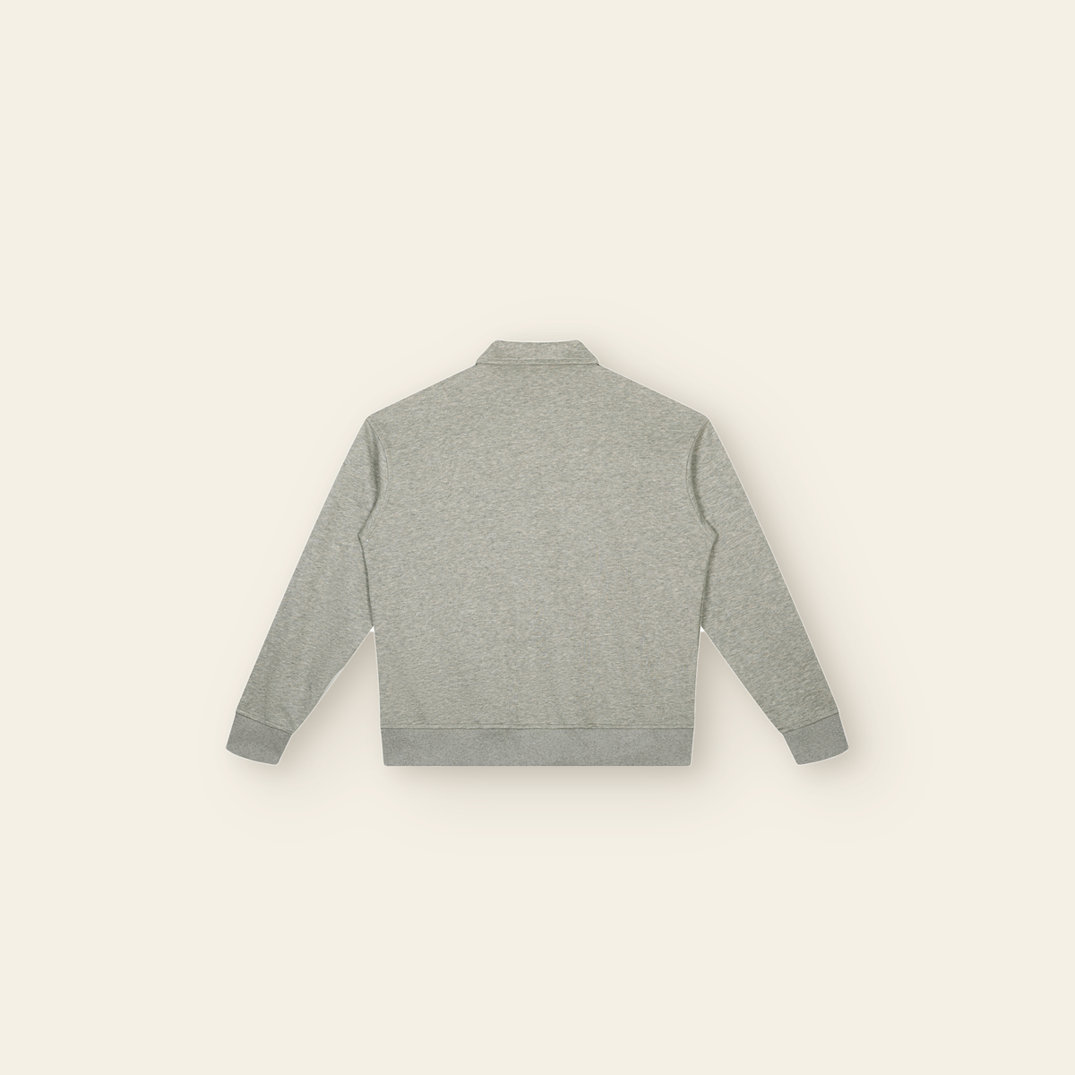 The Batce Boxy Quarter-Zip Sweatshirt – Adult in Oatmeal, back, laid flat