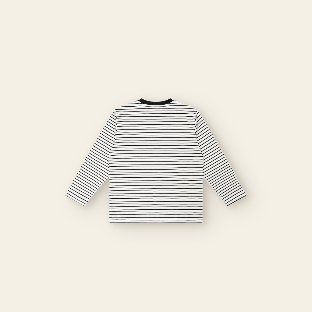 Just Right Striped Long Sleeve – Kids in White / Black, back, laid flat