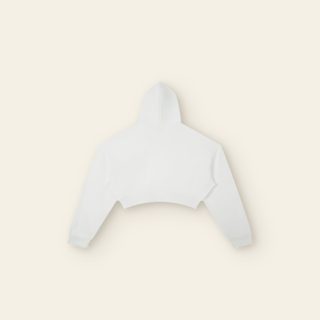 The Batce Cropped Hoodie – Women's in White, back, laid flat