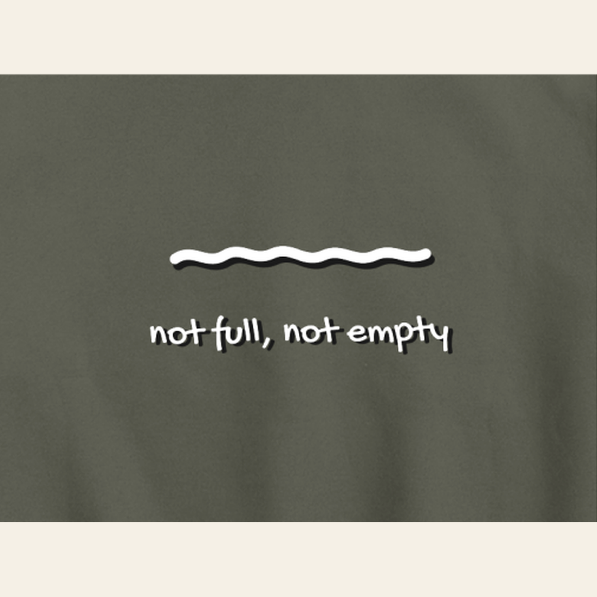 Close-up of the Just Right print on the back of the Olive Gray hoodie