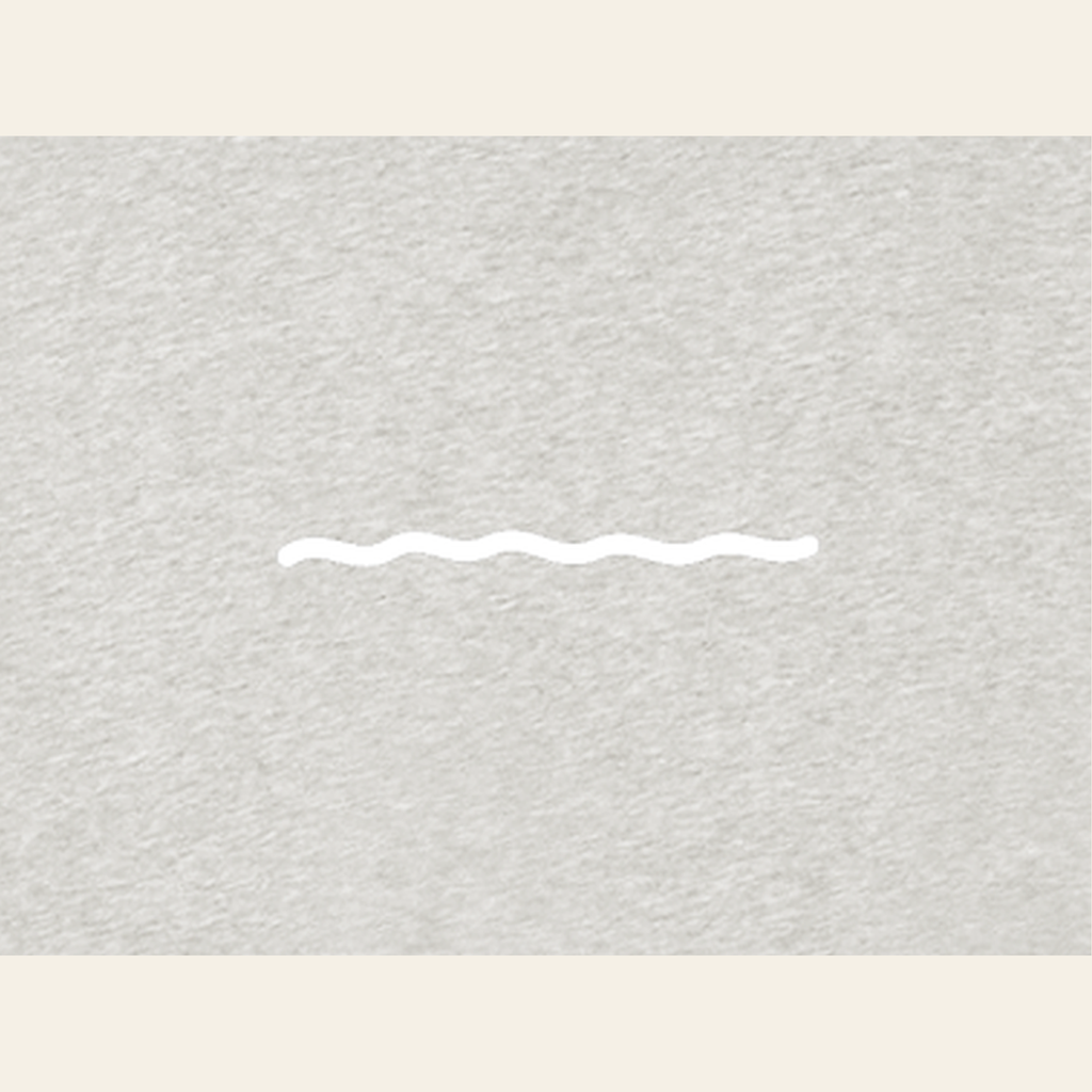 Close-up of the Just Right print on the back of the Heather Gray sweatshirt