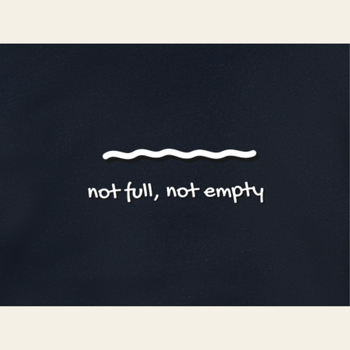 Close-up of the Just Right print on the back of the Navy Blue hoodie