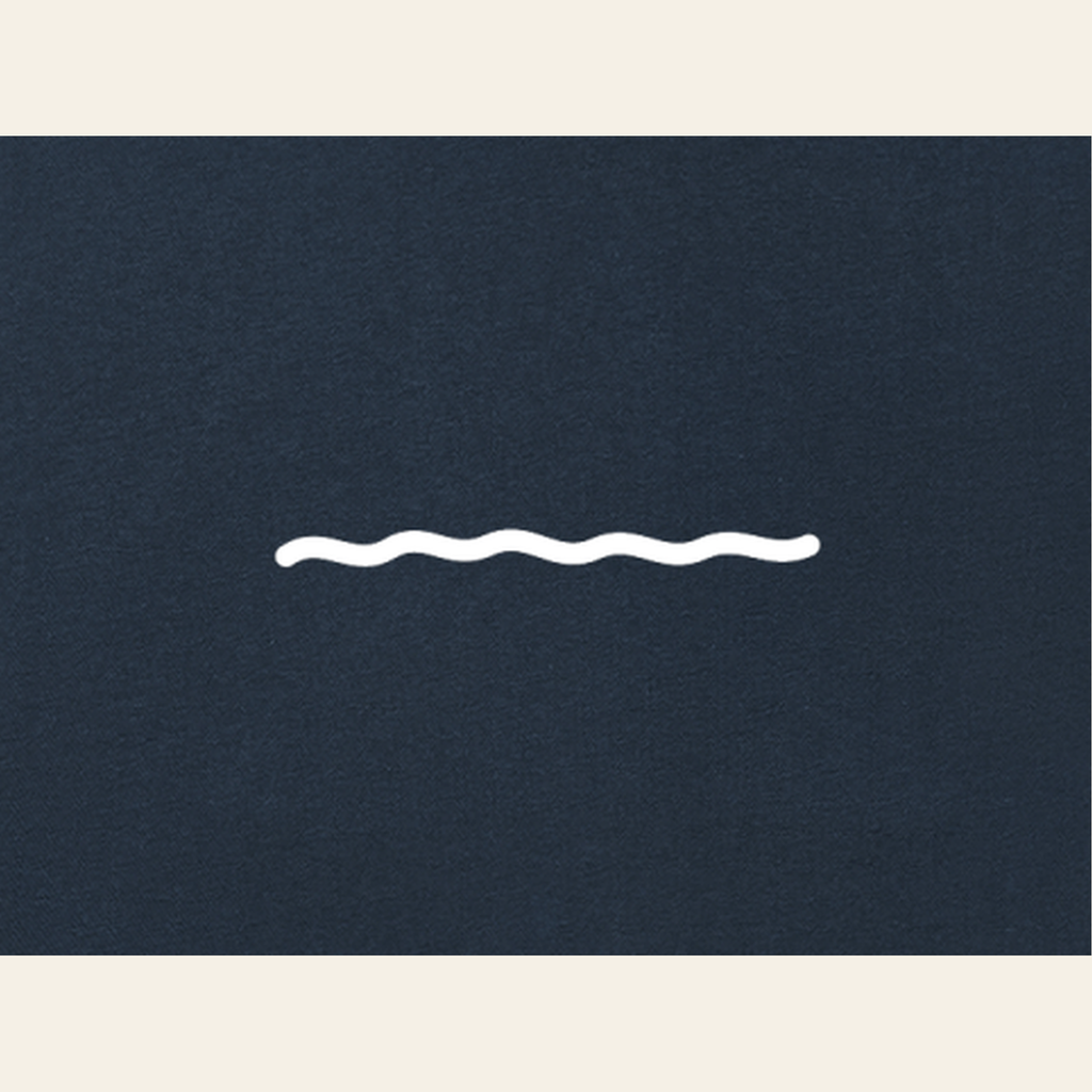 Close-up of the Just Right print on the back of the Navy Blue zip hoodie