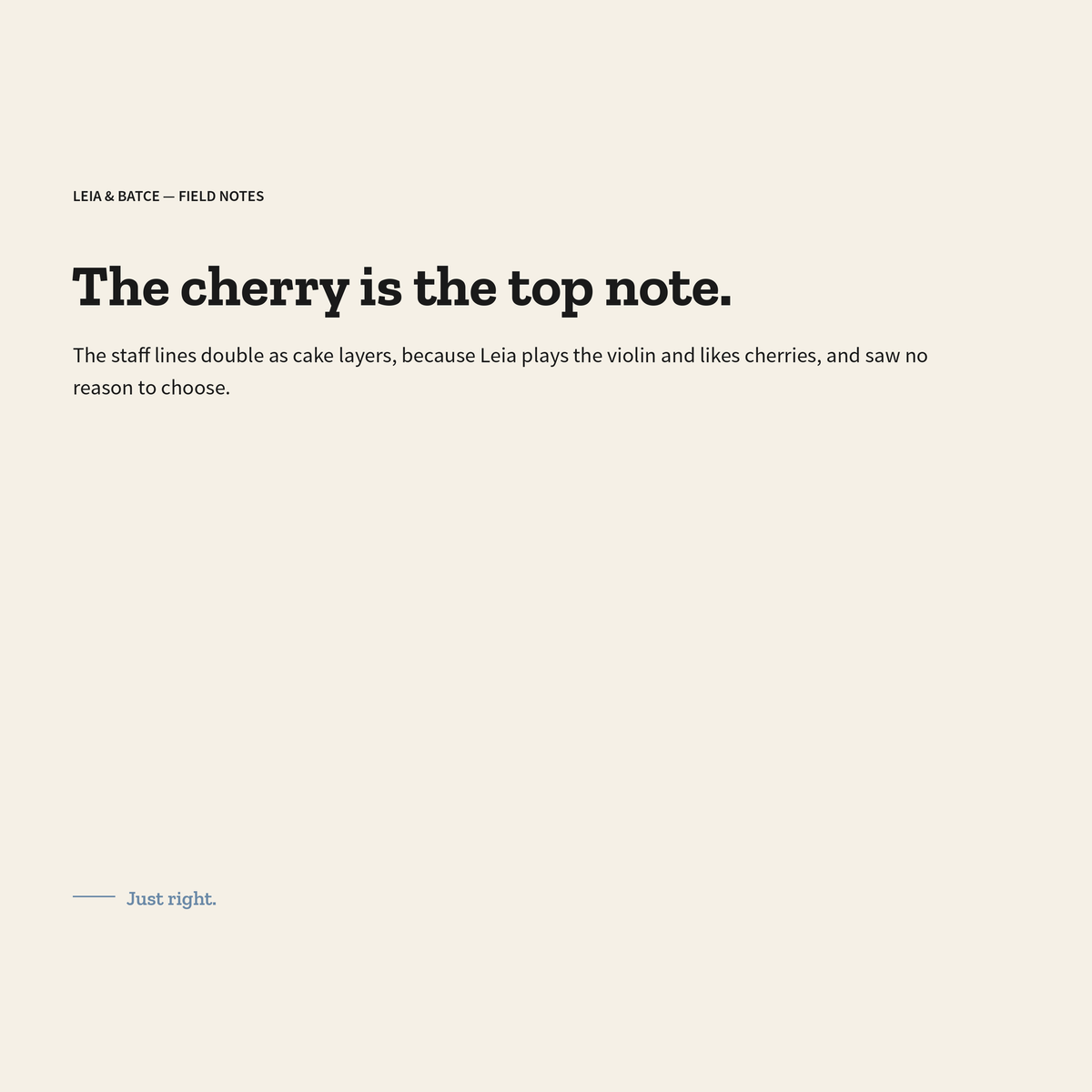 Leia & Batce field notes card: The cherry is the top note.