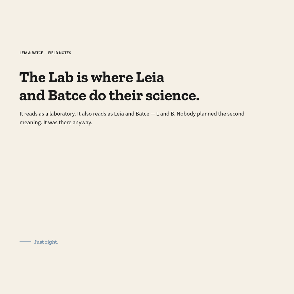 Leia & Batce field notes card: The Lab is where Leia and Batce do their science.