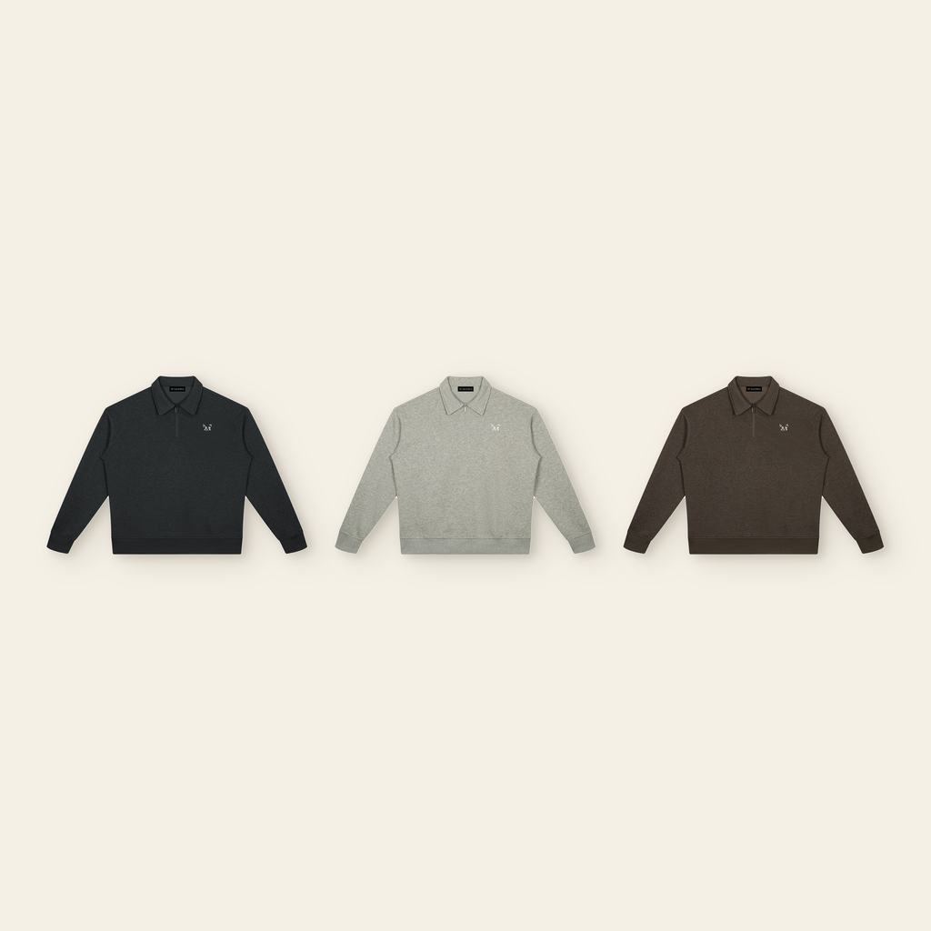 The Batce Boxy Quarter-Zip Sweatshirt – Adult in all 3 colors: Black, Oatmeal, Brown