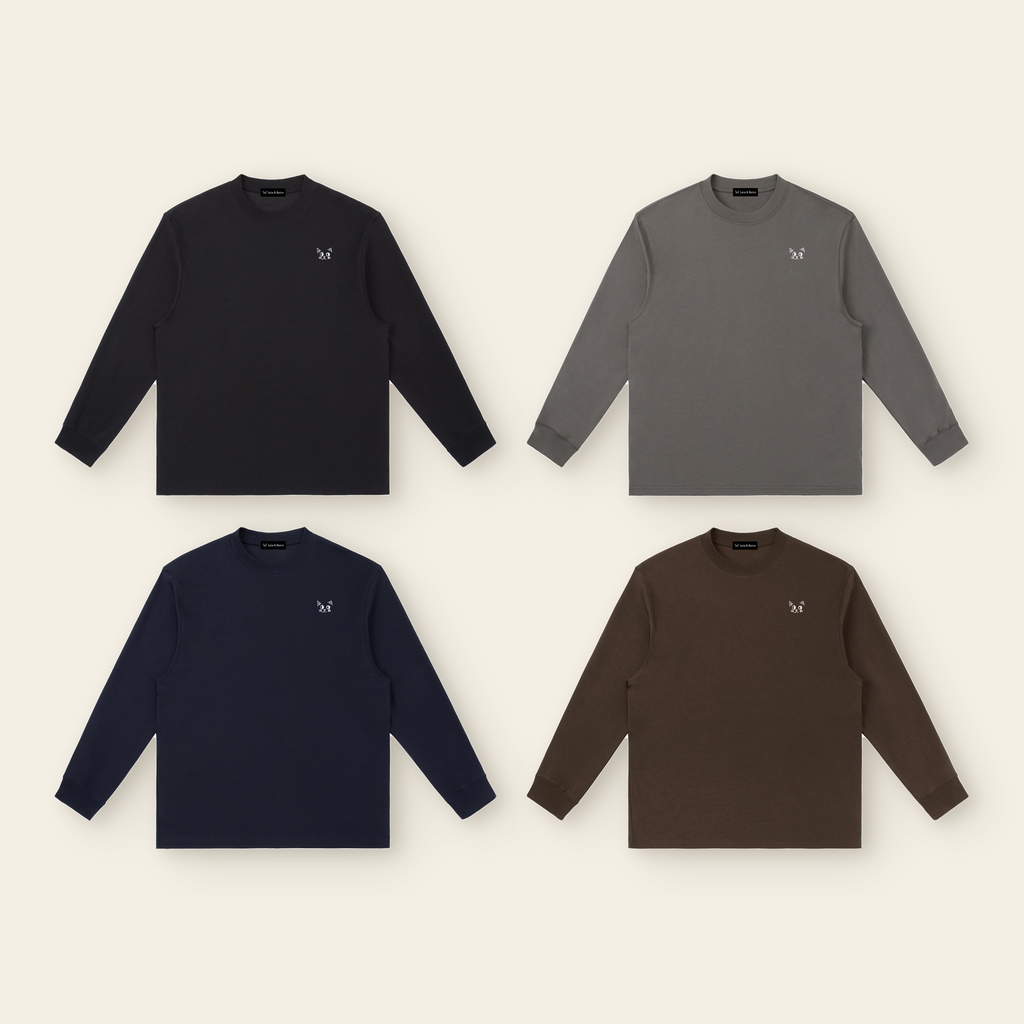 The Batce Long Sleeve T-Shirt – Adult in all 4 colors: Black, Dark Gray, Navy Blue, Brown