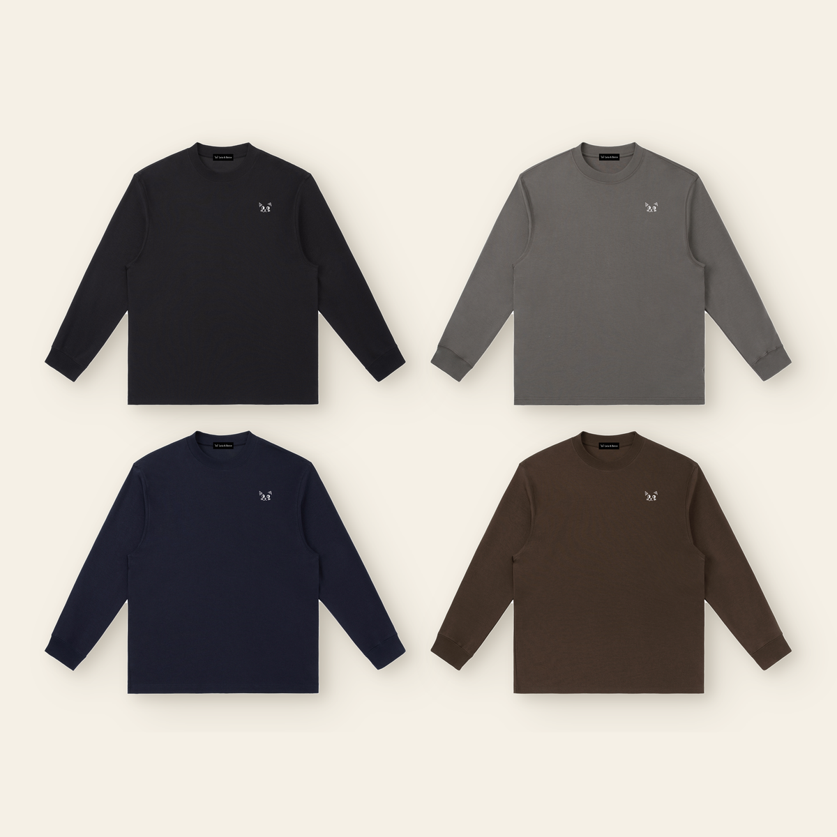 The Batce Long Sleeve T-Shirt – Adult in all 4 colors: Black, Dark Gray, Navy Blue, Brown