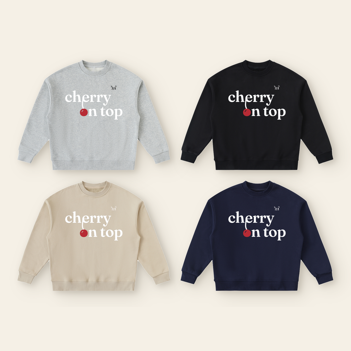 Cherry on Top Lettering Fleece Sweatshirt – Kids in all 4 colors: Heather Gray, Black, Khaki, Navy Blue