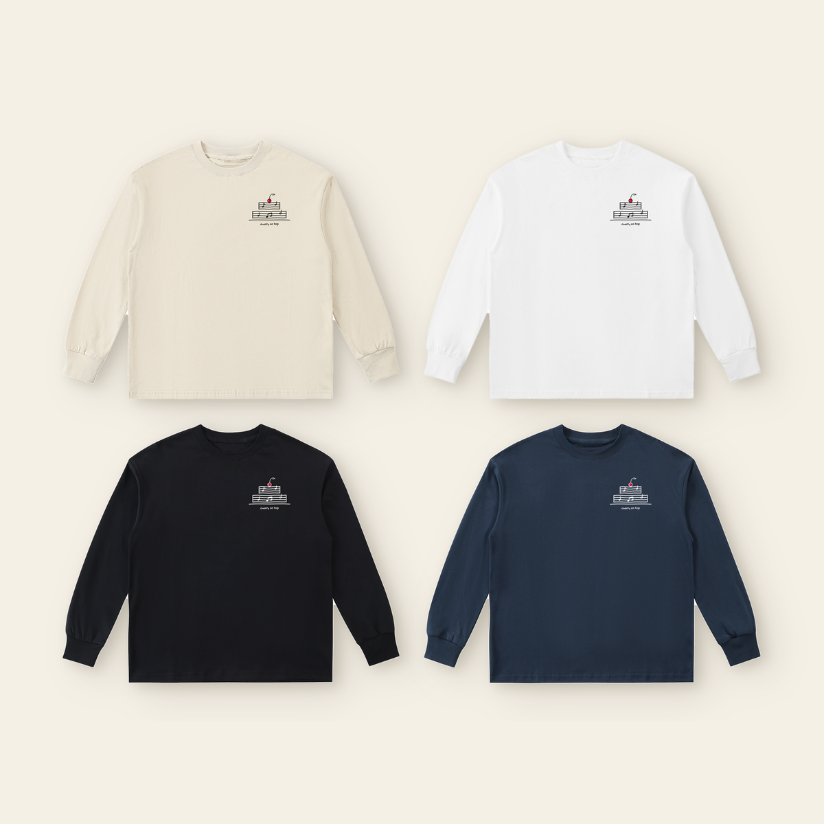 Cherry on Top Small Long Sleeve T-Shirt – Kids in all 4 colors: Peach, White, Black, Navy Blue