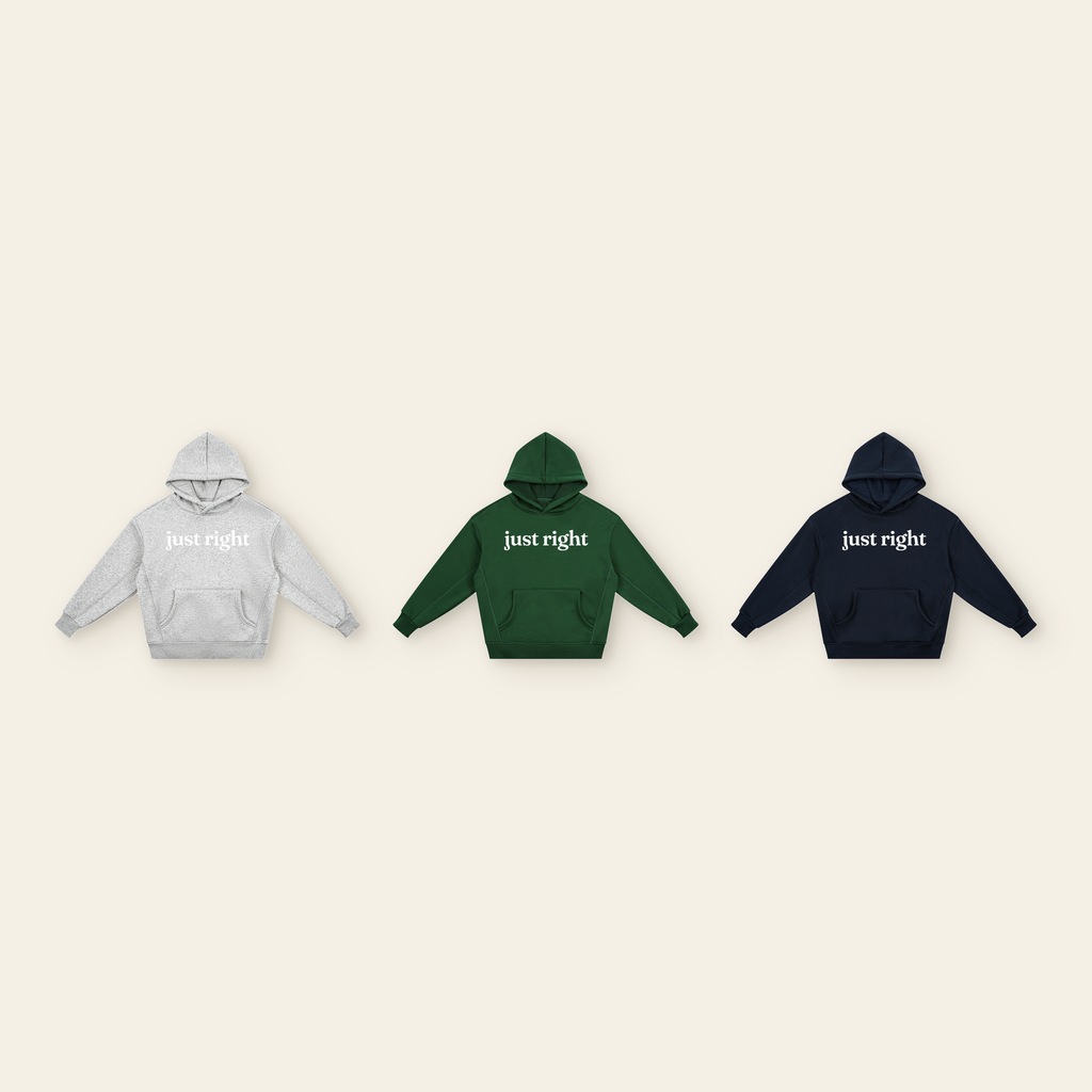 Just Right Back Wave Fleece Hoodie – Kids in all 3 colors: Heather Gray, Dark Green, Navy Blue
