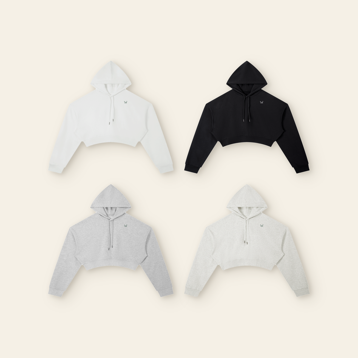 The Batce Cropped Hoodie – Women's in all 4 colors: White, Black, Heather Gray, Oatmeal
