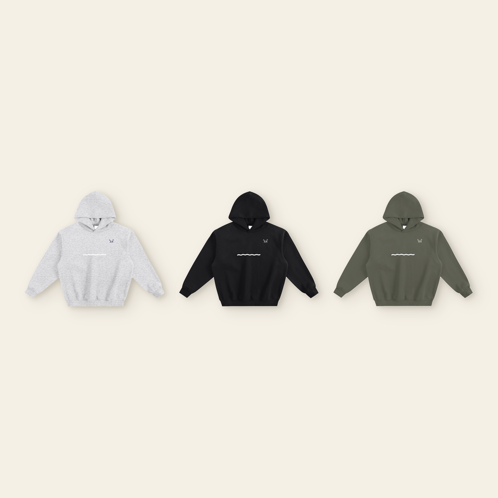Just Right Back Lettering Boxy Fleece Hoodie – Adult in all 3 colors: Heather Gray, Black, Olive Gray