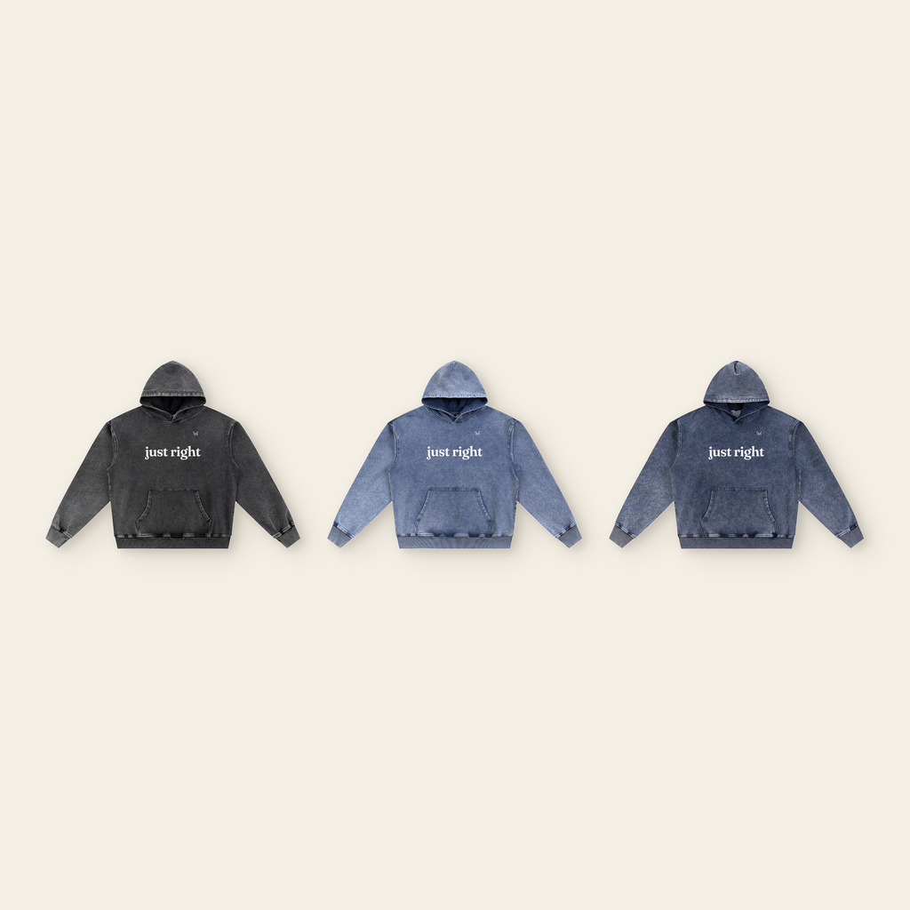 Just Right Hoodie – Adult in all 3 colors: Black, Light Blue, Royal Blue