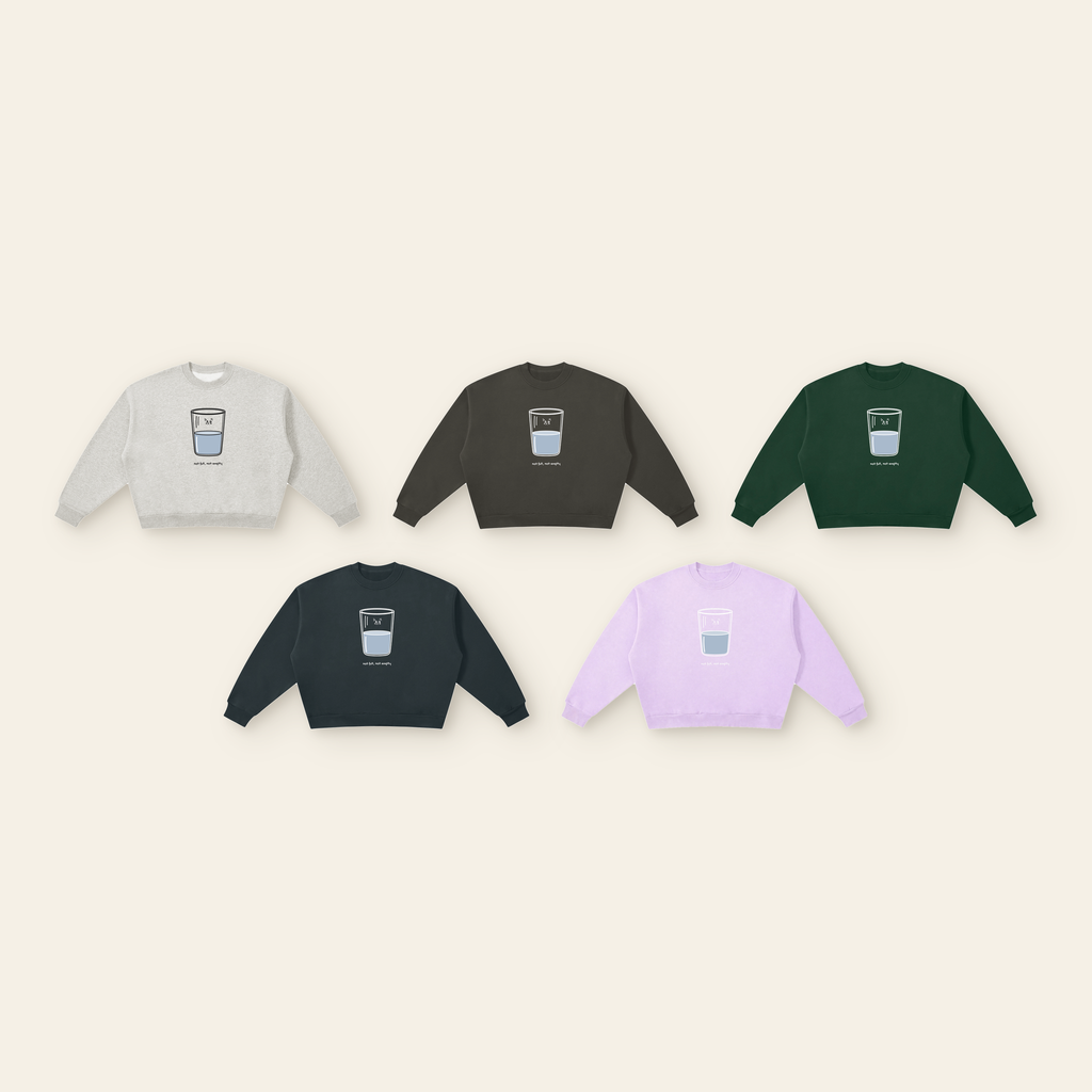 Just Right Boxy Fleece Sweatshirt – Adult in all 5 colors: Heather Gray, Dark Gray, Dark Green, Navy Blue, Lavender