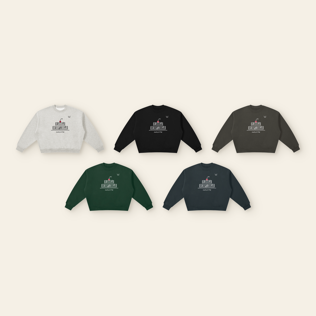 Cherry on Top Cake Stack Boxy Fleece Sweatshirt – Adult in all 5 colors: Heather Gray, Black, Dark Gray, Dark Green, Navy Blue