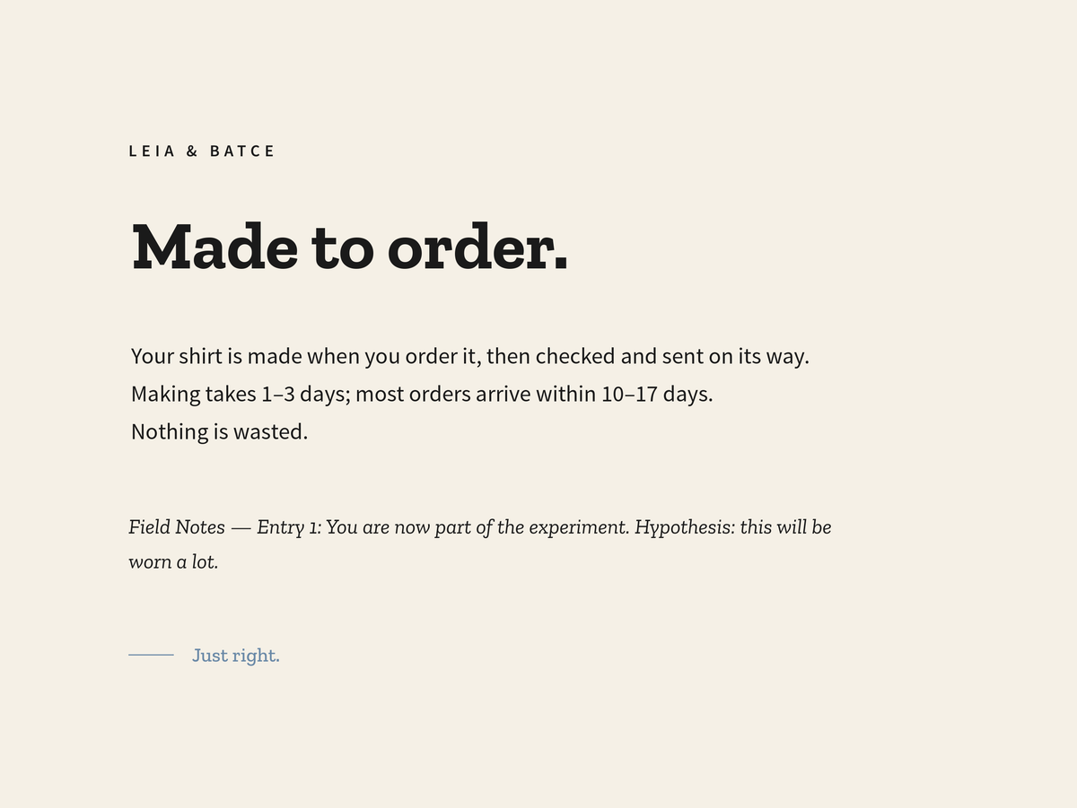 Made to order: your garment is made after you order it, in 1 to 3 days, and most orders arrive within 10 to 17 days