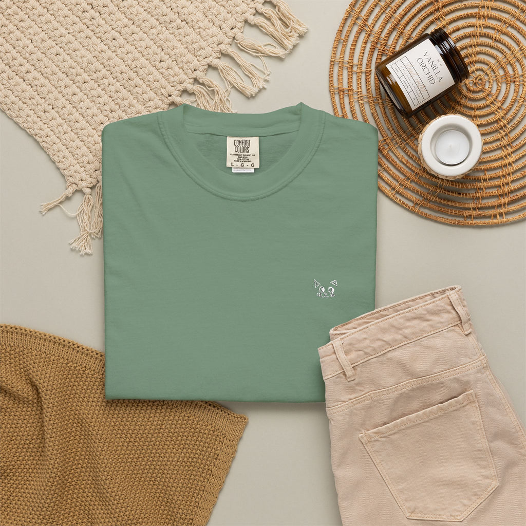 Minimal Heart Chest Tee — Garment-Dyed Coral T-Shirt