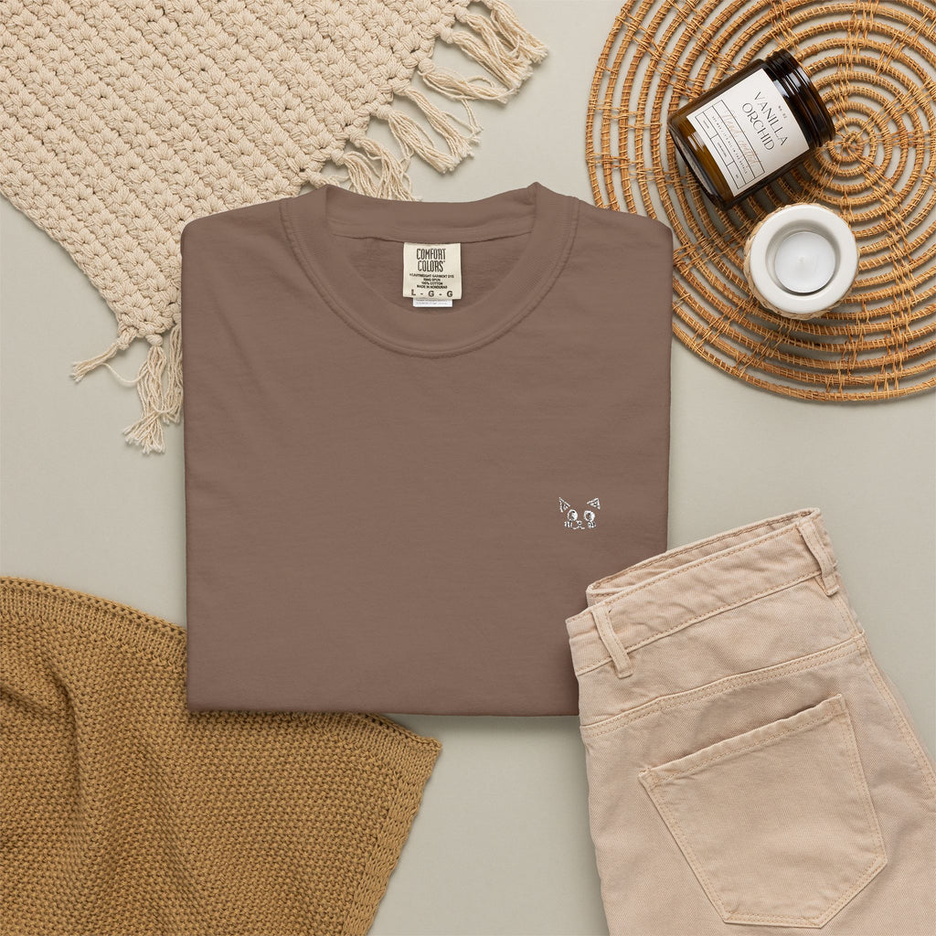 Minimal Heart Chest Tee — Garment-Dyed Coral T-Shirt