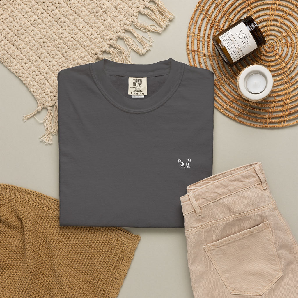 Minimal Heart Chest Tee — Garment-Dyed Coral T-Shirt