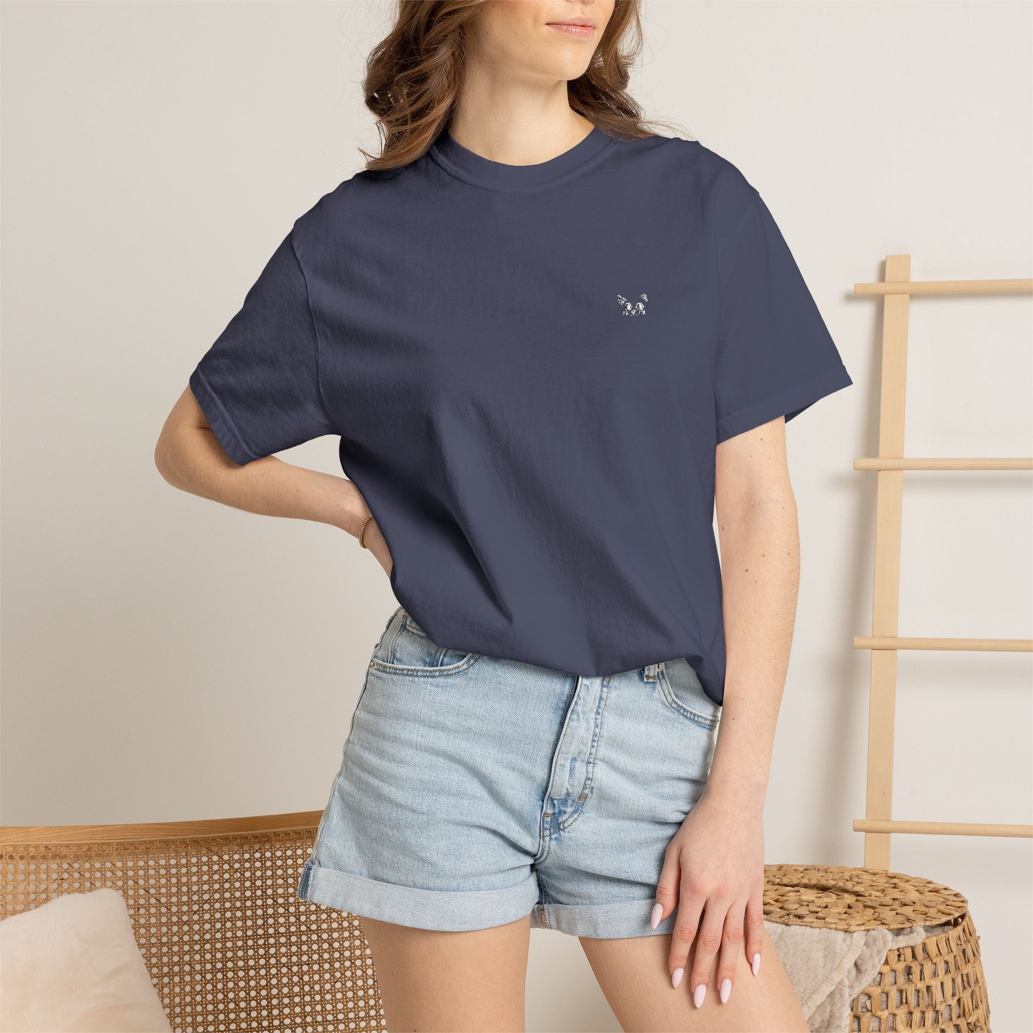 Minimal Heart Chest Tee — Garment-Dyed Coral T-Shirt