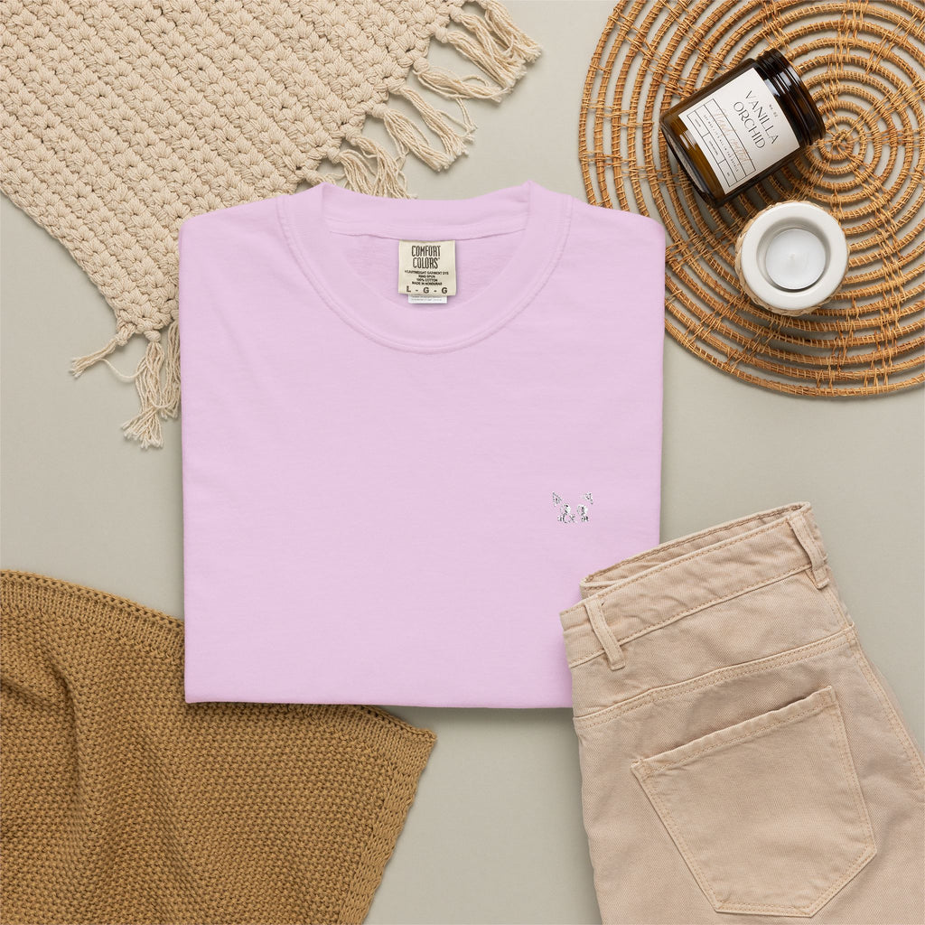 Minimal Heart Chest Tee — Garment-Dyed Coral T-Shirt